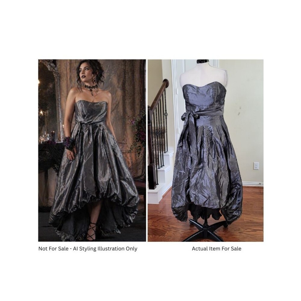 Alfred Angelo Straples Bubble Hem Gown Gunmetal 16 Goth Homecoming Dark Romantic